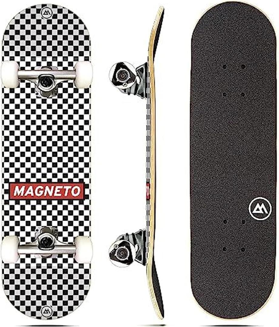 Magneto Complete Skateboard | 6-Layer Canadian Maple Double Kick Concave Deck | Beginners, and Teens