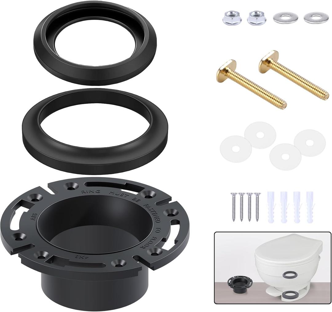 boeemi RV Toilet Seal and Socket Floor Flange Kit, Replace for Aqua Magic Style Plus, Style II and Residence, 385345892 Flange and 34120 Waste Ball Seal, 3 in 1 Combo