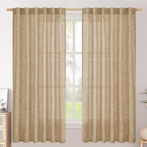 BGment Burlap Linen Curtains 63 Inch Length 2 Panels, Back Tab and Rod Pocket Semi Sheer Textured Window Drapes Light Filtering for Bedroom Farmhouse Living Room Privacy, 52 Inch Wide Each Panel (Caramel)