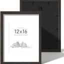 Picrit 12x16 Picture Frame Set of 2, Solid Wood and Black Backboard, Displays 8.5 x 11 with Mat or 12x16 Without Mat, Wall Mounted, Wall Gallery Photo Frames for Home Decor, Walnut Brown Wood Grain