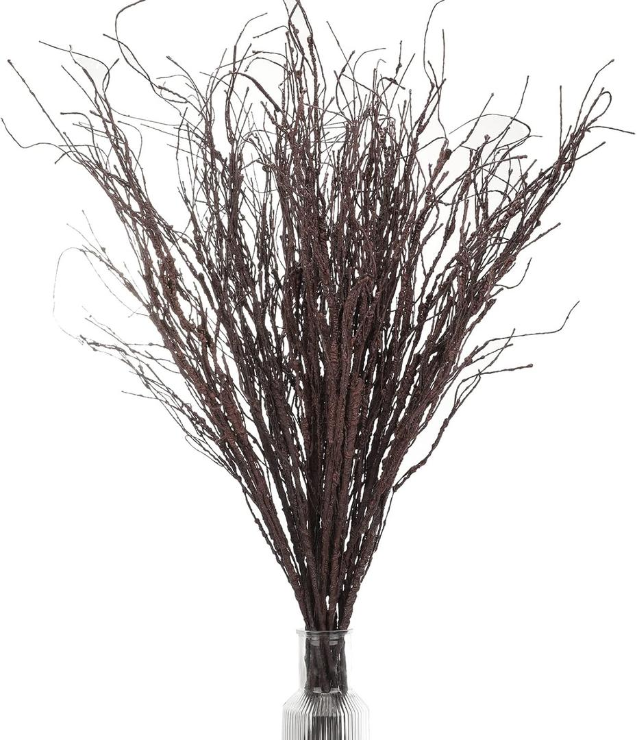 Yunsailing 20 Pcs 35.4'' Tree Branches for Decoration Curly Willow Branches Twigs for Vases Tree Gifts Floral Dried Bendable Artificial Twigs for Decorative Sticks(Dark Brown)
