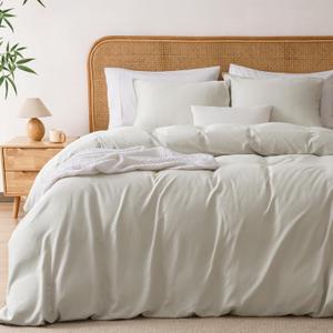 PHF Linen Duvet Cover Queen Size, 85% Rayon Derived from Bamboo & 15% Natural Linen, Airy Breathable Duvet Set for Hot Sleepers, 3PCS Luxurious Comforter Cover Bedding Collection, 90"x90", Linen