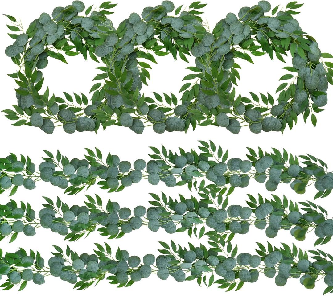 6 Pack Artificial Eucalyptus Garland with Willow Leaves, Each 6.5 Feet Faux Greenery Garland for Wedding Arch, Mirror DIY Garlands Decor