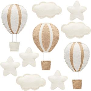 Poen 10 Pcs Star Hot Air Balloon and Cloud Nursery Decor Western Wall Decor for Bedroom Mini Felt Clouds Stars Hot Air Balloon Nursery Felt Wall for Kids Baby Bedroom (Khaki)