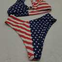 geluboao Bikini Set for Women Solid V Neck Knot Front Push Up High Leg Thong Two Piece Swimsuit (Medium, American Flag)