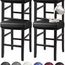 HFCNMY Stool Covers Rectangle, Stretch Waterproof PU Rectangle Bar Stool Covers Washable Saddle Seat Cover with Elastic Bands for Wooden Metal Barstools(4 Pack,Black)