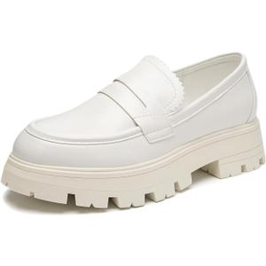 Cestfini Platform Chunky Loafers for Women (7, White)