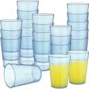 Hoolerry 48 Pcs Plastic Drinking Glasses Set 5 oz Clear Plastic Tumblers Stackable Frosted Cup Reusable Drinking Glasses Cups Bulk for Weddings Party Restaurant Kitchen (Light Blue)