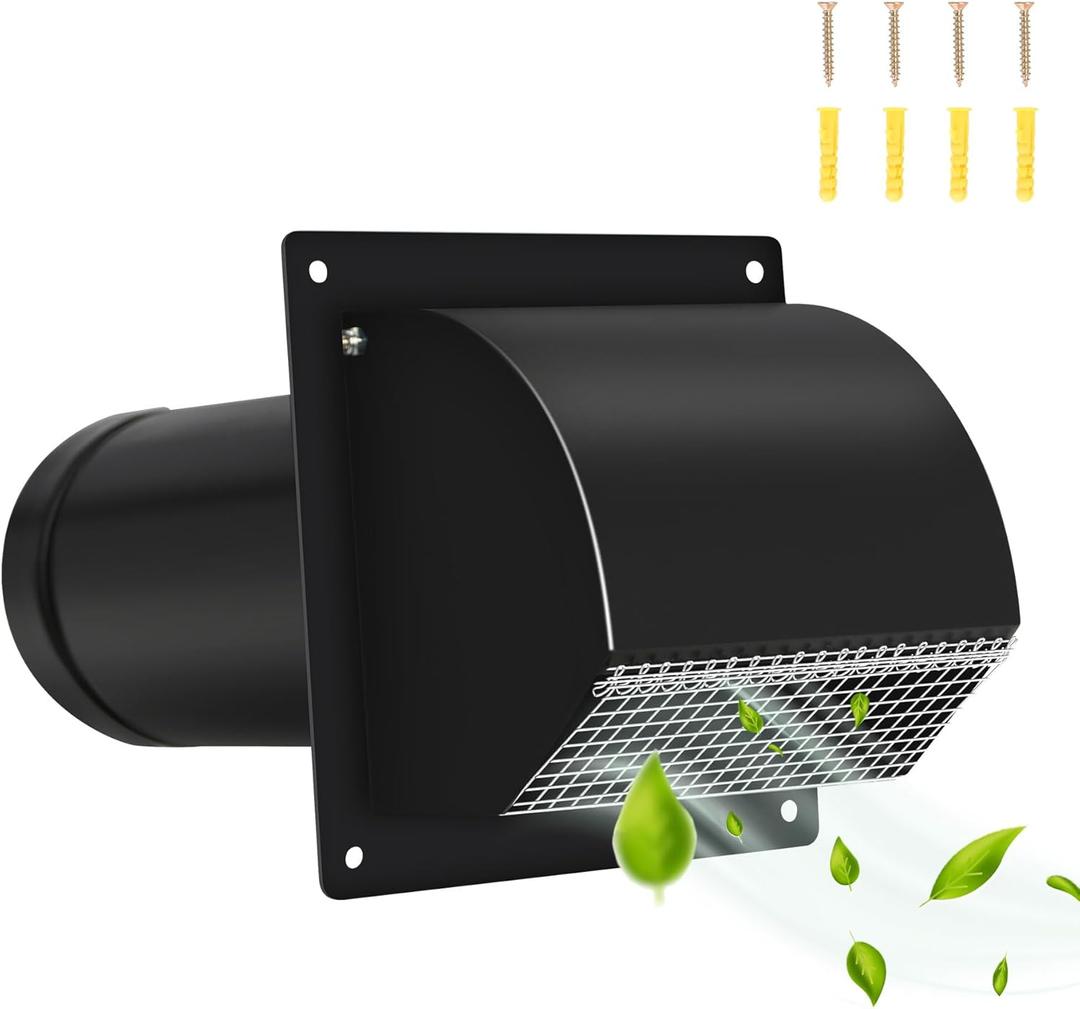 4 Inch Steel Hooded Wall Vent with Screen,Arc-Shaped Wall Vent for Ventilation and Exhaust,Suit for Residential Housing and Industrial Facilities,Black