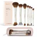 MAANGE Makeup Brush Set 14-In-7 Double Ended Essential Foundation Makeup Brushes for Powder Concealers Eye Shadows Blush Make Up Brushes with Travel Makeup Case (White)