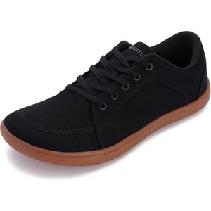 WHITIN Canvas Barefoot Shoes for Men Minimalist Zero Drop Sneaker Man Minimus Extra Width Size 8 Trail Running Casual Non Slip Walking Black/ Gum 41