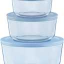 Pyrex Colors Tinted (6-PC Medium) Small/Medium Round Food Storage Container Set, Snug Fit Non-Toxic Plastic BPA-Free Lids, Freezer Dishwasher Microwave Safe, 2 Cup, 4 Cup & 7 Cup (Blue)