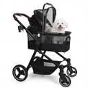 Foldable Dog Stroller, 3 in 1 Pet Stroller for Small Medium Dog Cat up to 50lbs, Detachble Portable Pet Bag, Storage Basket and One-Button Folding Frame (Black)