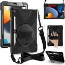 ZenRich Shockproof Case for iPad 9th/8th/7th Generation 10.2 inch 2021/2020/2019, Heavy Duty Rugged Case with Pencil Holder/360 Rotating Kickstand/Handle/Carrying Strap, Black