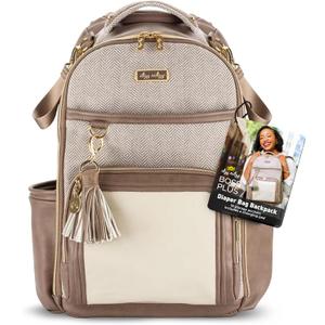 Itzy Ritzy Diaper Bag Backpack Large Capacity Boss Plus Baby Backpack Diaper Bag Featuring 19 Pockets, Changing Pad, Stroller Clips, and Comfortable Straps (Vanilla Latte)