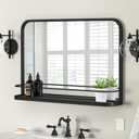 Large Bathroom Mirror with Shelf, Matte Black Modern Farmhouse Bathroom Vanity Mirror for Wall, Rectangle Metal Framed Wall Mirror for Bathroom Living Room,Entryway 31.5" x 21.6" (31.5"L x 21.6"W)