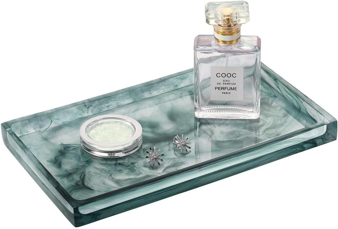Emibele Bathroom Tray - Resin Countertop Vanity Tray with Jewelry Storage & Organizer for Candle, Plant, Perfume, Shampoo, Towel - Home Decor, Medium, Ink Green