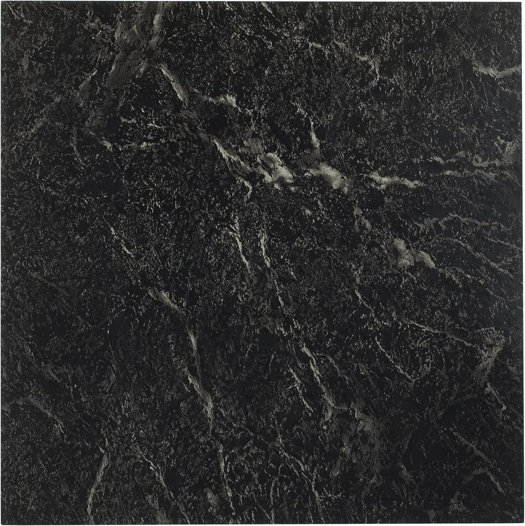 Nexus Self Adhesive 12-Inch Vinyl Floor Tiles, 20 Tiles - 12" x 12", Black w/White Vein Marble Pattern - Peel & Stick, DIY Flooring for Kitchen, Dining Room, Bedrooms & Bathrooms by Achim Home Decor