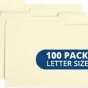 Manilla File Folders 8.5 x 11, 1/3 Cut Tab, Letter Size Vanilla folders, Great for Organizing and Easy File Storage, 100 Per Box (Manila)