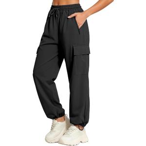 Hvididan Girls Cargo Pants Drawstring Waist Kids Joggers Hiking Pants Trousers with Pockets for Teen Girl Black 9-10 Years