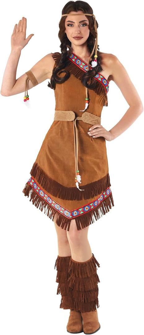 fun shack Native American Womens Costume, Maiden Princess Dress Up Outfit, Warrior Princess Costume for Halloween (Small)