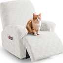 TAOCOCO Recliner Cover 3 Pieces Recliner Chair Covers, Stretch Jacquard Reclining Chair Cover, Furniture Protector Sofa Slipcovers Couch Covers with Elastic Bottom for Kids, Pets (Cream White) (1 Seater)