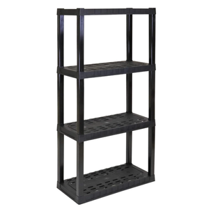 4 Tier Oskar Storage Shelves - Bathroom Wall Organizer, Kids Room Toys Book Shelf, No Drill Heavy Duty Industrial Display, Kitchen Closet Garage Outdoor Stackable Plastic Shelving Unit Black