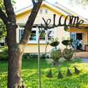 Solar Frog Garden Stake Lights Outdoor Waterproof, Frog Couple Swing Yard Light with Welcome Sign, Metal Garden Decor for Yard Pathway Porch, Garden Stake Light Gift for Women Mom (48 Inch)