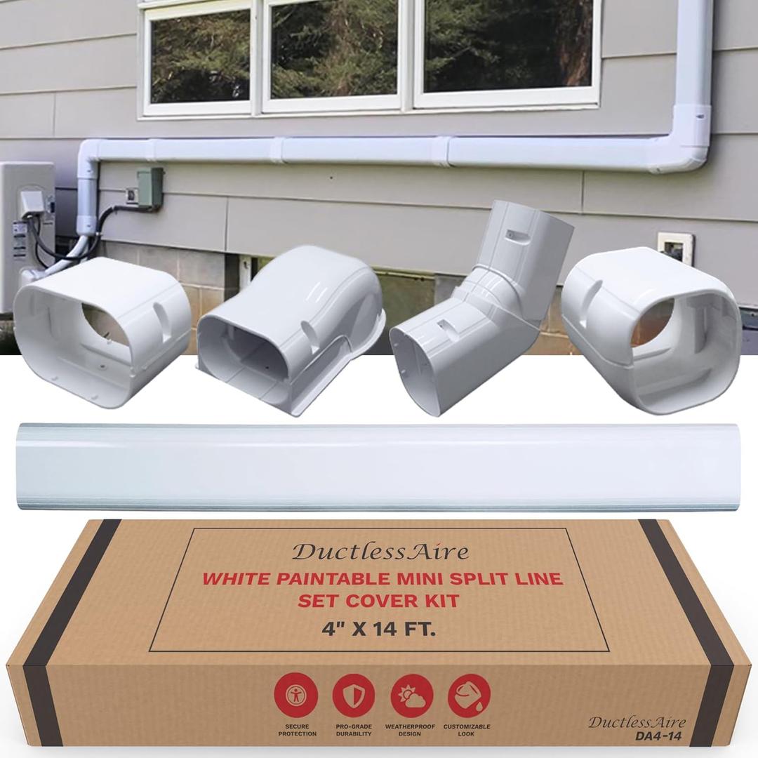 DuctlessAire Mini Split Line Set Cover Kit - Paintable Lineset Cover - Line Set Covers for Ductless Air Conditioner, Mini Split AC/Heating System, HVAC, Central AC Unit, Heat Pump (White, 4" x 14 ft.)