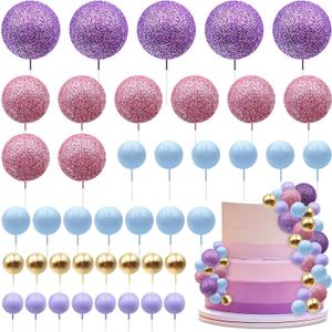 42 PCS Colorful Ball Cake Topper Purple Pink Balloons Cake Decoration Foam Balls Cake Decorations Princess Balloons Cupcake Topper for Ocean Mermaid Themed Baby Shower Party Birthday Wedding