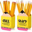 DoubleFill 2 Pcs Pencil Shaped Holder Sharp Dull Holder Wooden Dispenser Pencil Storage for Back to School Teachers Classroom Organization(Simple, Yellow)