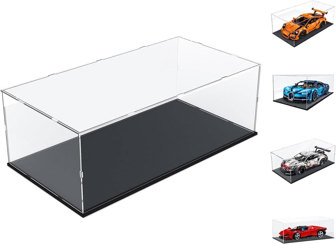 Choowin Acrylic Display Case for Lego Porsche 911 for Lego McLaren P1 for Lego Ferrari SP3 for Lego Car Display Thickened Clear Acrylic Display Cases for Collectibles Assemble Dustproof(Black Base) (23.6x11.8x7.9 inch / 60x30x20 cm)