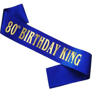 80th Birthday King Sash for Men, Royal Blue Birthday Sash for 80th Bday Party Supplies, Gifts for Men Bday Party Favors