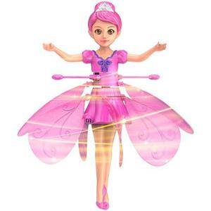 HENRYZH Remote Control Flying Doll Hand Gesture Sensing Flying Device Dancing Robot Princess with Crystal Wings 360 Free Rotating Robot Toy (Pink)
