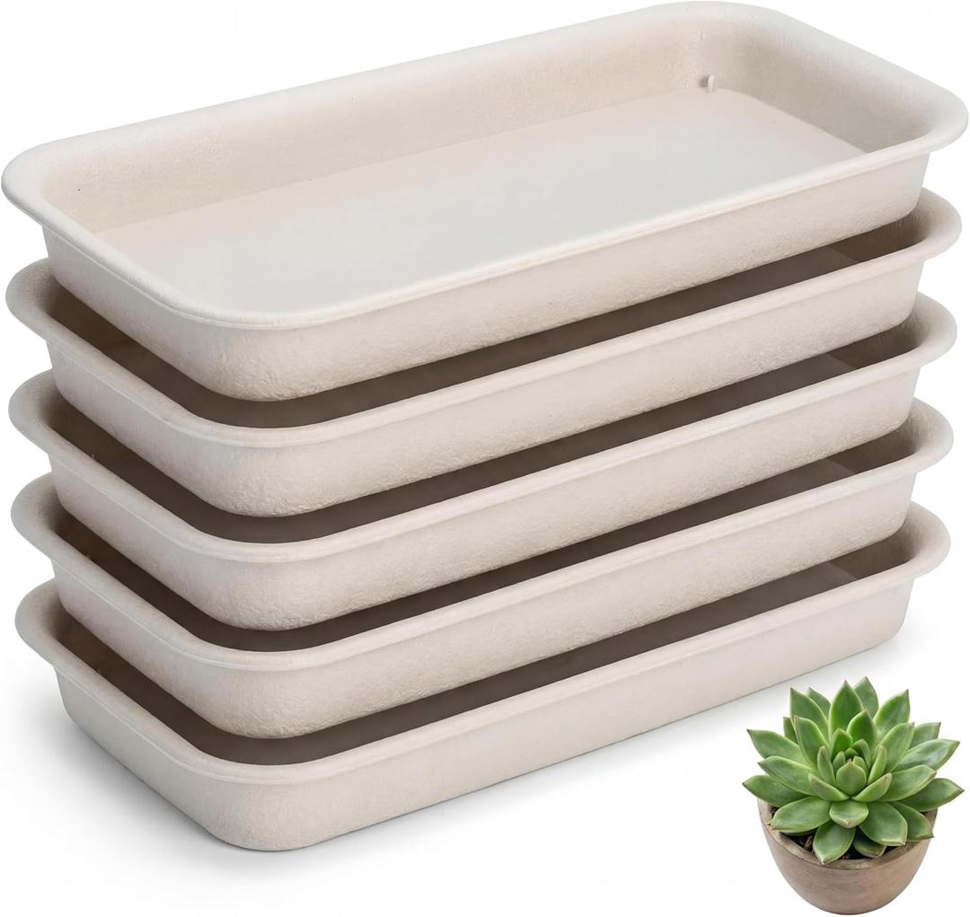 5 Packs Rectangular Plastic Plant Saucers No Holes Drip Trays for Potted Plants, Humidity Trays for Indoor Plants, Plant Saucers for Indoors, Ideal for Window Sill Plant Shelf