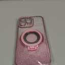 Compatible with iPhone 16 Pro Max Case with Stand for Women, (2 in 1 Clear or Glitter Case), Cute Bling Sparkle Ring Holder Kickstand, Rhinestones Camera Protector, [Compatible with Magsafe], Pink