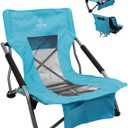 HITORHIKE Low Sling Beach Camping Concert Folding Chair with Armrests and Breathable Nylon Mesh Back Compact and Sturdy Chair (Blue)