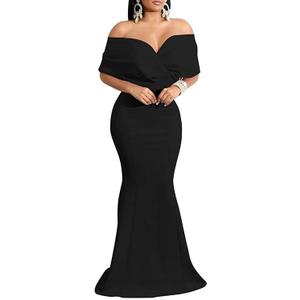 Formal Dresses for Women Evening Party Elelgant Mermaid Cocktail Floor Length Prom Long Dress with Zipper (Black, XL)