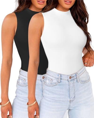 1 PCS WAYMAKER Mock Neck Bodysuits for Women Sleeveless Basic Tank Top Body Suit Shirts Size S