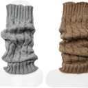 Womens Classic Cable Knit Leg Warmers  2 Pairs in 10 Colors Vintage-Inspired Winter Warmers (Dark Khaki & Light Gray)