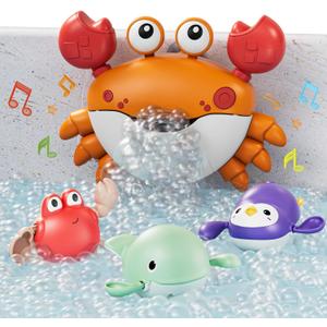 TUMAMA Baby Bath Toy,Bath Bubble Maker Machine with Music,3 Bathtub Wind-Up Toys,Crab Shower Water Toy for Toddlers Kids Boys Grils (Orange)