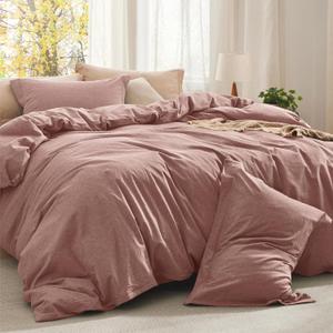 Bedsure Comforter Set Queen Size - Cotton Fabric with Microfiber Inner Fill, Pink Clay PureWoven Soft Bed Set for All Seasons, 3 Pieces, 1 Comforter (90" x 90") and 2 Pillow Cases (20" x 26")