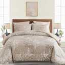 DJY Beige Floral Comforter Set King Size, Branch Botanical Bed in a Beg 7 Pieces Floral Bedding Set, Soft Microfiber Reversible Comforter Set for All Season, 90''x90''