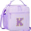 Insulated Lunch Bag for Kids - Initial Cute Leak-Proof Lunch Box for Girls with Adjustable Strap, Back to School Gift (K,Purple)