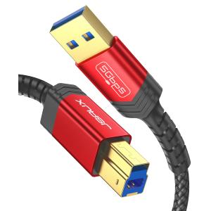 JSAUX USB 3.0 Printer Cable, Type A Male to B 3.0 Male (10ft/3M) USB 3.0 Type B Upstream Cord Nylon Braided Compatible with Docking Station, External Hard Drivers, Scanner, Printer and More(Black)