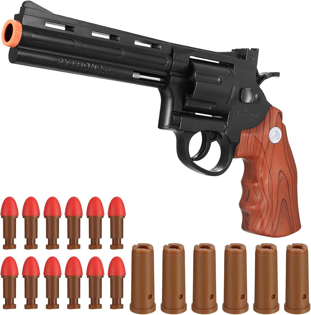 Toy Guns with 12 Soft Bullets, Toy Pistol Cap Gun, Foam Dart Blaster with 6 Shell Ejecting, Soft Foam Blasters, Gifts for Boys Kids Girls Ages 6 7 8 9 10 11 12+(Brown), Medium