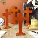 Bucherry 4 Pack 7.87 Inch Wood Crosses with Stand, Wooden Crosses Easter Cross Tabletop Decor Religious Christian Gift Baptism Centerpiece for Table Craft Wedding Church Sunday First Communion (Brown)