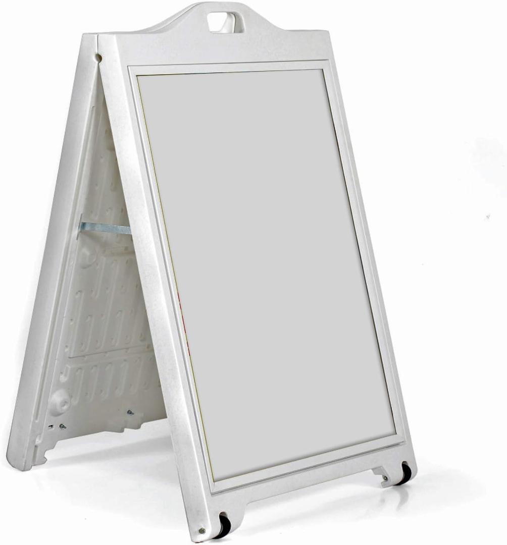 White Double-Sided Sidewalk A-Frame Sign w/Protective Lens 24"x36"