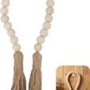 Buachois Farmhouse Beads 24in Wood Bead Garland with Tassels Rustic Country Decor Prayer Wall Hanging Bead Decoration for Gifts Ornamen