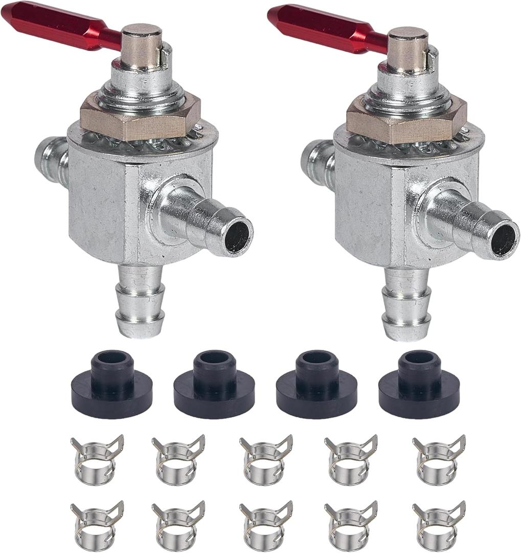 Two-Way Cut-Off Fuel Valves Kit with Hose Clamps For Scag 2-Way 1/4" Barbs Steel Fuel Oil Gas Petcock in Line Valve 482212, E633347, 1-633347,For HUSQ 539102679